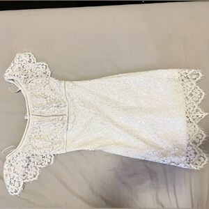 Bebe white lace ver the shoulders dress